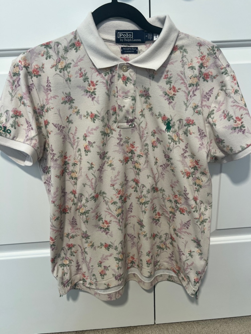 Polo by Ralph Lauren Cream Floral Mesh Polo with Green Pony